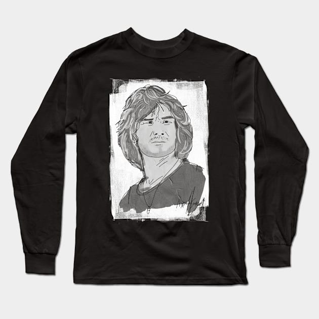 Watercolor - Patrick Swayze BW on Dark Long Sleeve T-Shirt by GLORIADEWATA